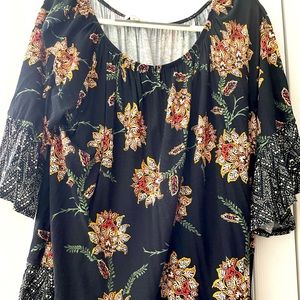 3X Black Patterned Blouse